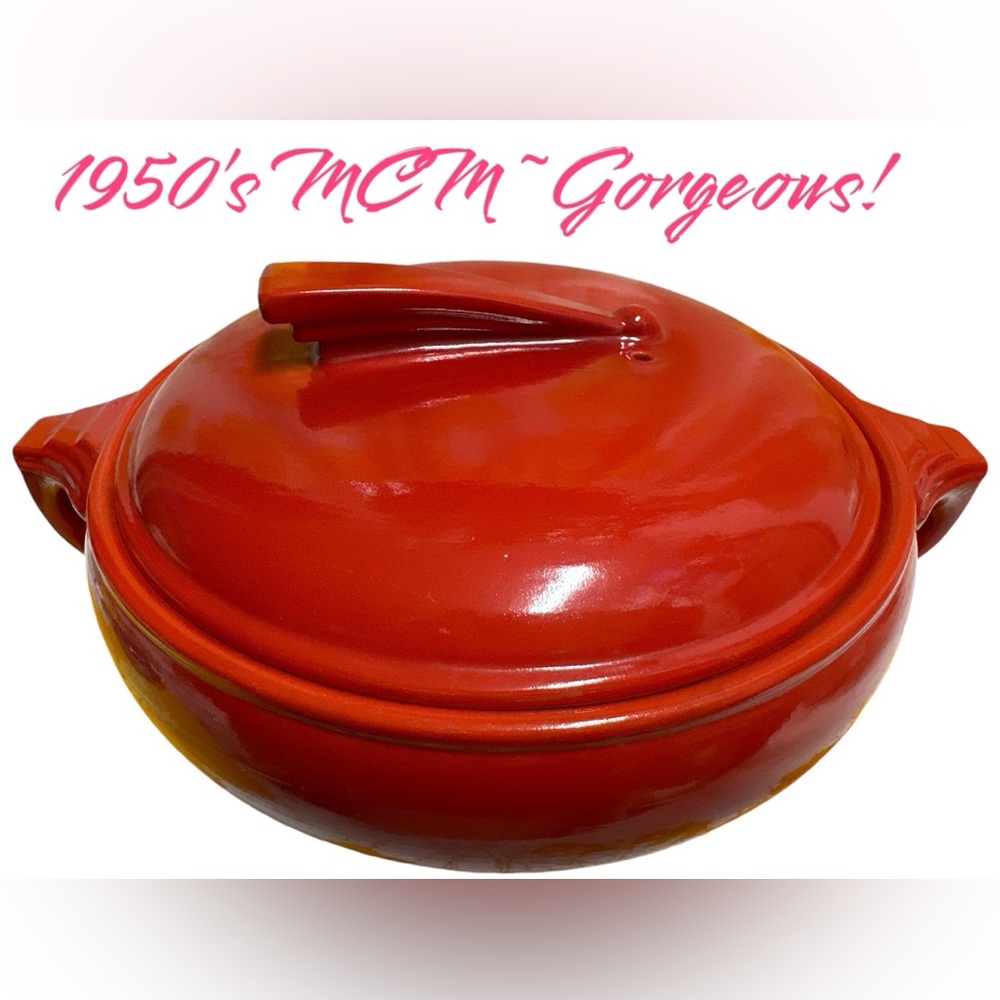 ❤️MCM HALL’S Red Sundial Casserole Covered Superior Quality Kitchenware Vintage
